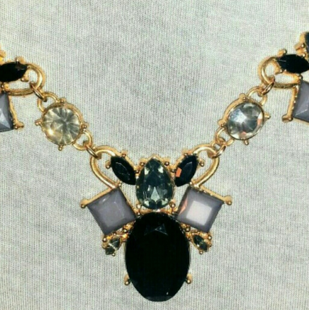 Black & Gray Gemstone Cluster Necklace